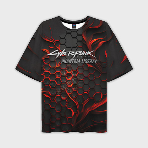 Мужская футболка оверсайз Cyberpunk 2077 Phantom liberty red fire / 3D-принт – фото 1