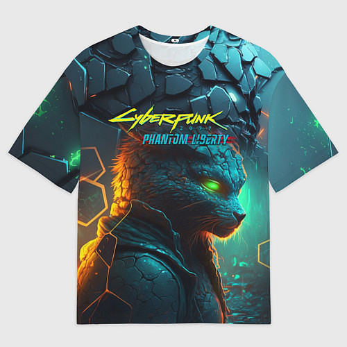 Мужская футболка оверсайз Сyberpunk 2077 phantom liberty cat / 3D-принт – фото 1