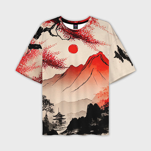 Мужская футболка оверсайз Японский традиционный пейзаж / 3D-принт – фото 1