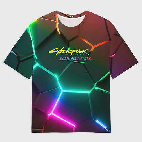 Мужская футболка оверсайз Cyberpunk 2077 phantom liberty logo neon / 3D-принт – фото 1