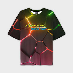 Футболка оверсайз мужская Cyberpunk 2077 phantom liberty logo neon, цвет: 3D-принт