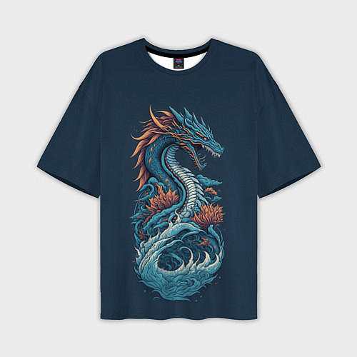 Мужская футболка оверсайз Синий дракон от нейросети / 3D-принт – фото 1