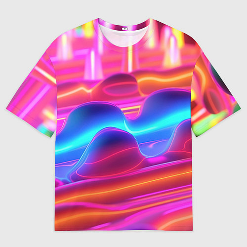 Мужская футболка оверсайз Неоновые объемные волны / 3D-принт – фото 1