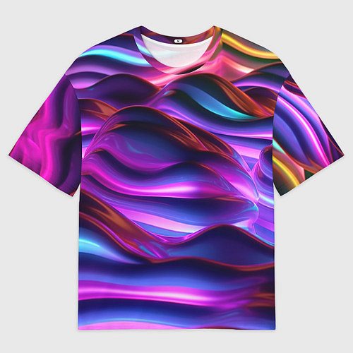 Мужская футболка оверсайз Неоновые синие и фиолетовые волны / 3D-принт – фото 1