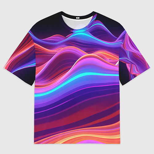 Мужская футболка оверсайз Волны из неона / 3D-принт – фото 1