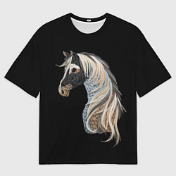 Мужская футболка оверсайз Вышивка Лошадь
