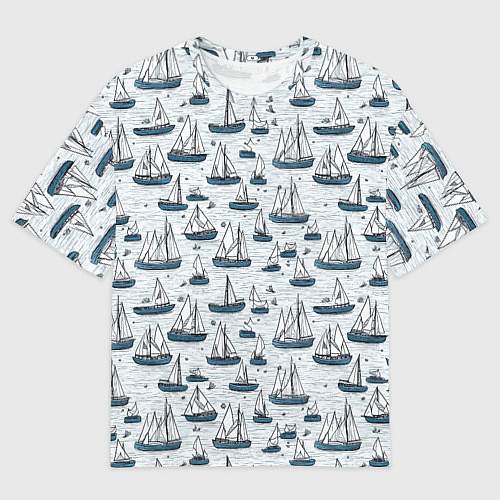 Мужская футболка оверсайз Кораблики паттерн / 3D-принт – фото 1