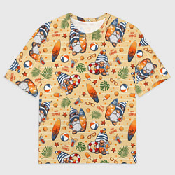 Футболка оверсайз мужская Гномы на пляже, цвет: 3D-принт