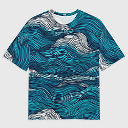 Футболка оверсайз мужская Синие волны абстракт, цвет: 3D-принт