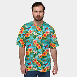 Футболка оверсайз мужская Яркие гавайские цветочки, цвет: 3D-принт — фото 2