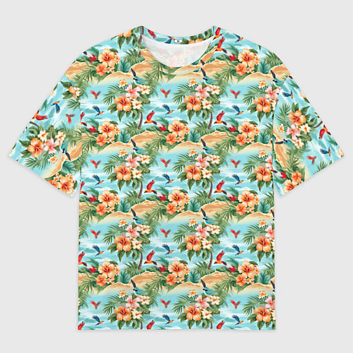 Мужская футболка оверсайз Цветочный гавайский паттерн / 3D-принт – фото 1