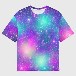 Футболка оверсайз мужская Яркий розово-голубой космос, цвет: 3D-принт