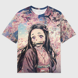 Футболка оверсайз мужская Портрет Нэдзуко Камадо с Сакурой, цвет: 3D-принт