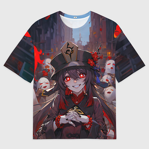 Мужская футболка оверсайз Ху тао с призраками - Геншин / 3D-принт – фото 1