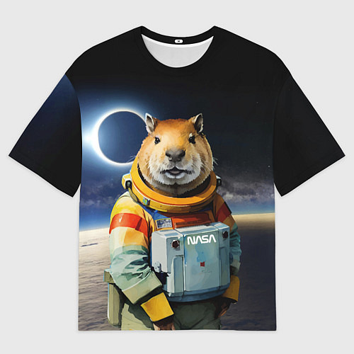Мужская футболка оверсайз Capy astronaut - Nasa - neural network / 3D-принт – фото 1