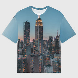 Мужская футболка оверсайз Утренний город с небоскребами