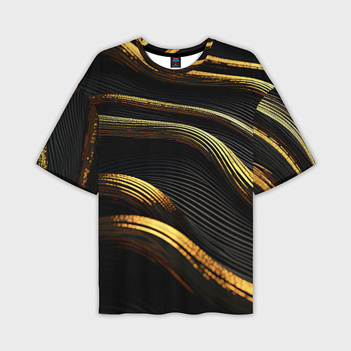 Мужская футболка оверсайз Золотистые волны абстракция / 3D-принт – фото 1