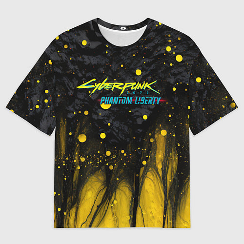 Мужская футболка оверсайз Cyberpunk 2077 phantom liberty black gold / 3D-принт – фото 1