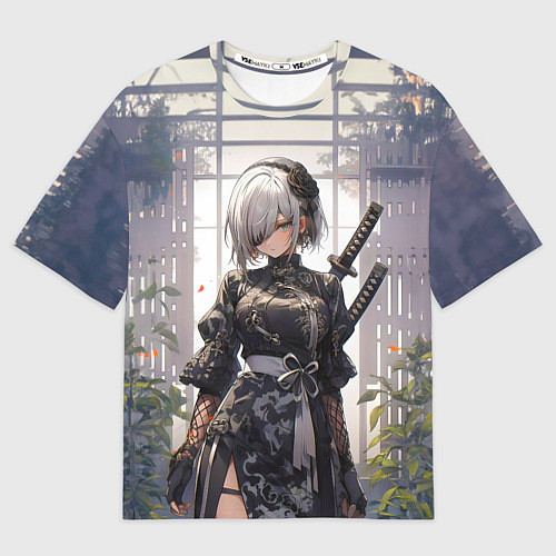 Мужская футболка оверсайз Nier automata девушка с мечами / 3D-принт – фото 1