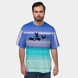 Футболка оверсайз мужская Летят лебеди, цвет: 3D-принт — фото 2