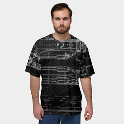 Футболка оверсайз мужская Чертеж ракеты на чёрном фоне, цвет: 3D-принт — фото 2