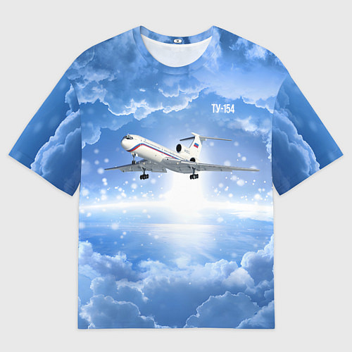 Мужская футболка оверсайз Ту-154 в морозном небе / 3D-принт – фото 1