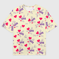 Мужская футболка оверсайз Любовь - надпись и сердечки
