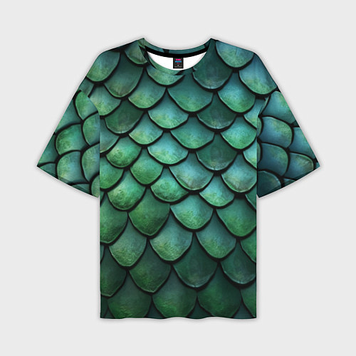 Мужская футболка оверсайз Чешуя зелёного дракона / 3D-принт – фото 1