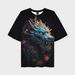 Мужская футболка оверсайз Дракон с цветами: арт нейросети