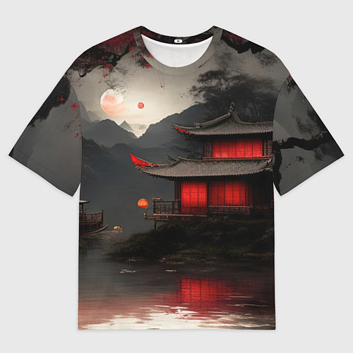 Мужская футболка оверсайз Домик у озера / 3D-принт – фото 1