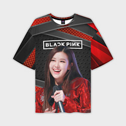 Мужская футболка оверсайз Rose Blackpink black red