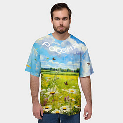 Футболка оверсайз мужская Россия - летнее цветочное поле, цвет: 3D-принт — фото 2