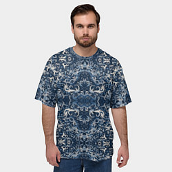 Футболка оверсайз мужская Белые японские облака на синем фоне, цвет: 3D-принт — фото 2