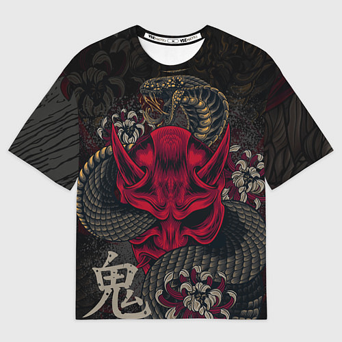 Мужская футболка оверсайз Oni mask and snake / 3D-принт – фото 1