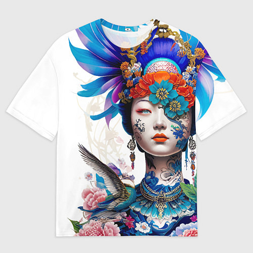 Мужская футболка оверсайз Japanese girl - irezumi - tattoo / 3D-принт – фото 1