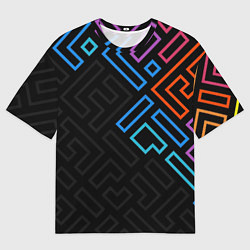 Мужская футболка оверсайз Геометрические фигуры на тёмном фоне тетрис