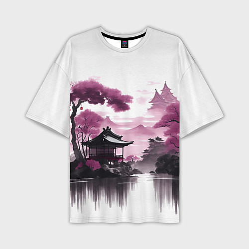 Мужская футболка оверсайз Японские мотивы - фиолетовый / 3D-принт – фото 1