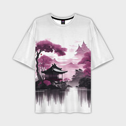 Мужская футболка оверсайз Японские мотивы - фиолетовый