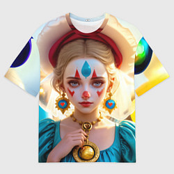 Футболка оверсайз мужская Девушка арлекин с воздушными шарами, цвет: 3D-принт