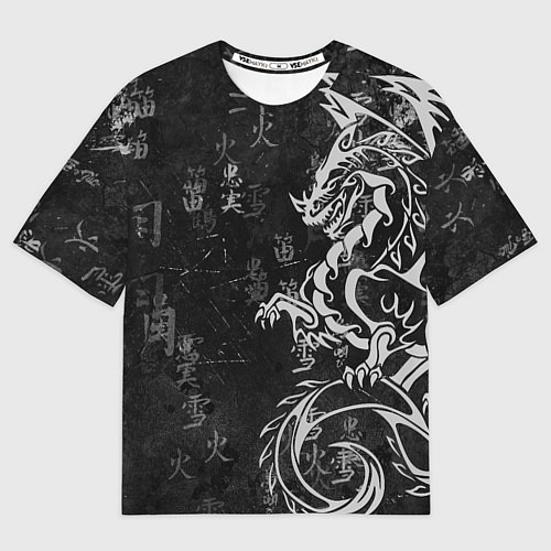 Мужская футболка оверсайз White dragon - grunge / 3D-принт – фото 1