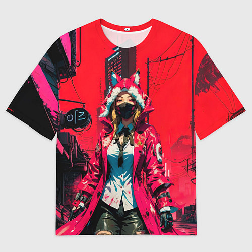 Мужская футболка оверсайз Девушка-лиса кицунэ / 3D-принт – фото 1