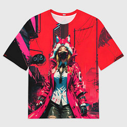 Мужская футболка оверсайз Девушка-лиса кицунэ