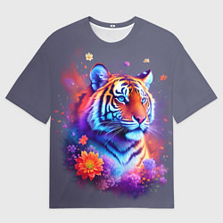 Мужская футболка оверсайз Тигр и краски - нейросеть