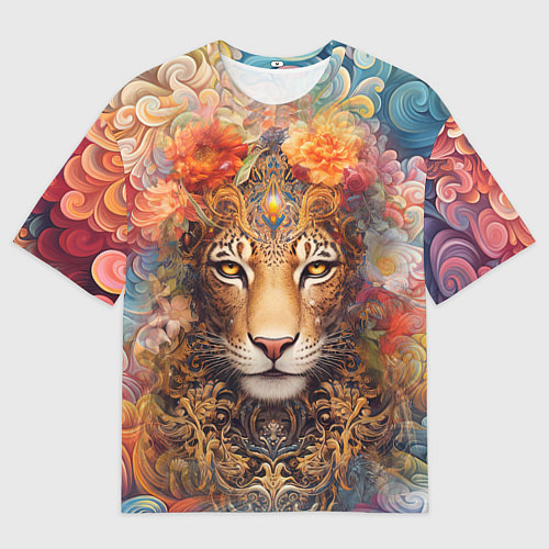 Мужская футболка оверсайз Леопард в тропиках / 3D-принт – фото 1