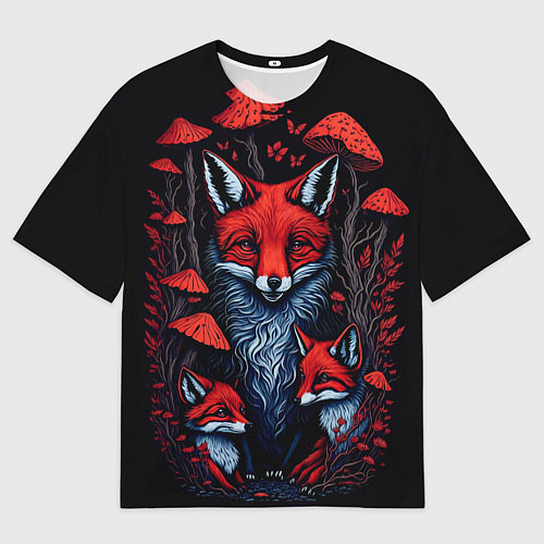 Мужская футболка оверсайз Красный лис и грибы / 3D-принт – фото 1