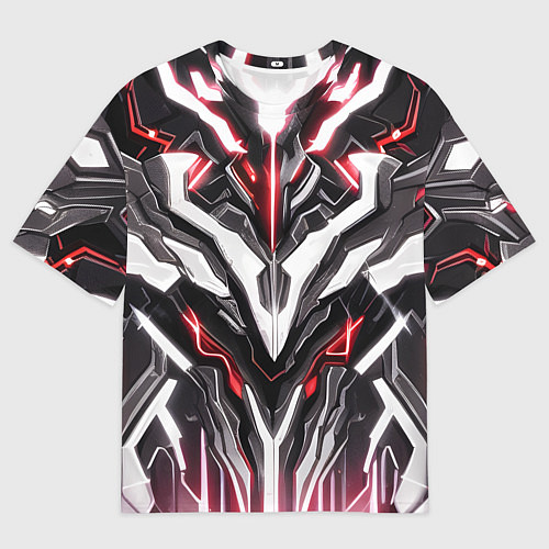 Мужская футболка оверсайз Неоновая кибер броня красная / 3D-принт – фото 1