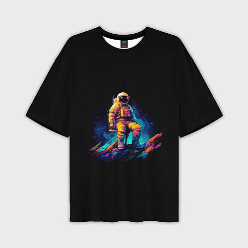 Мужская футболка оверсайз Неоновый космонавт на луне / 3D-принт – фото 1