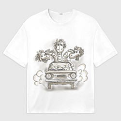 Футболка оверсайз мужская Змей Горыныч на Запорожце, цвет: 3D-принт