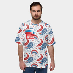 Футболка оверсайз мужская Флаг России и русские узоры, цвет: 3D-принт — фото 2