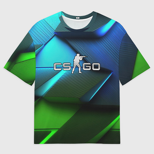 Мужская футболка оверсайз CS GO green blue abstract / 3D-принт – фото 1